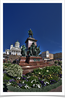 Alexander II of Russia known to the Finns as the good Tsar, gave Finland near autonomy during the Tsarist rule.  There is always a seagull perched on his head!